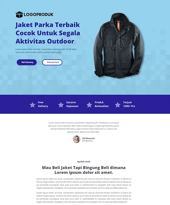 template landing page jaket pria