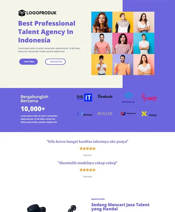 template landing page jasa talent atau KOL