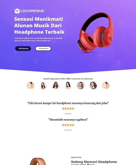 template landing page jualan headphone