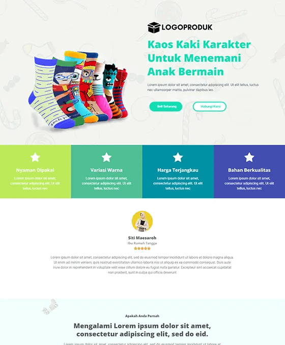 template landing page kaos kaki anak