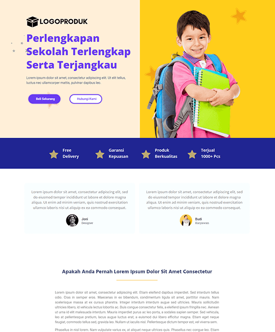 template landing page perlengkapan sekolah anak