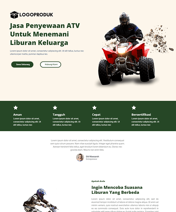 template landing page sewa atv