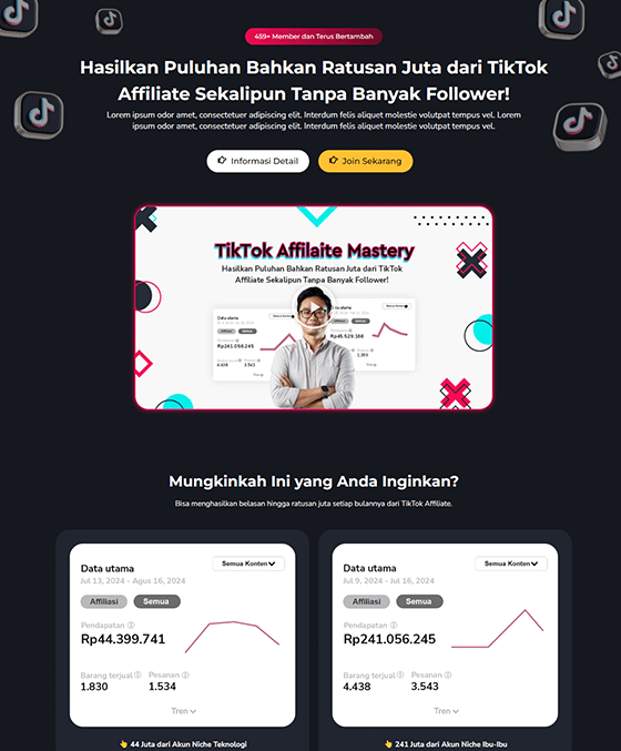 template landing page produk digital ecourse tiktok affiliate